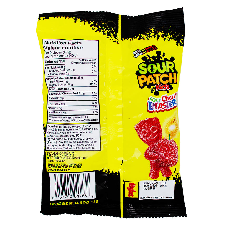 Sour Patch Kids Sour Cherry Blasters 154g - 18 Pack Nutrition Facts Ingredients