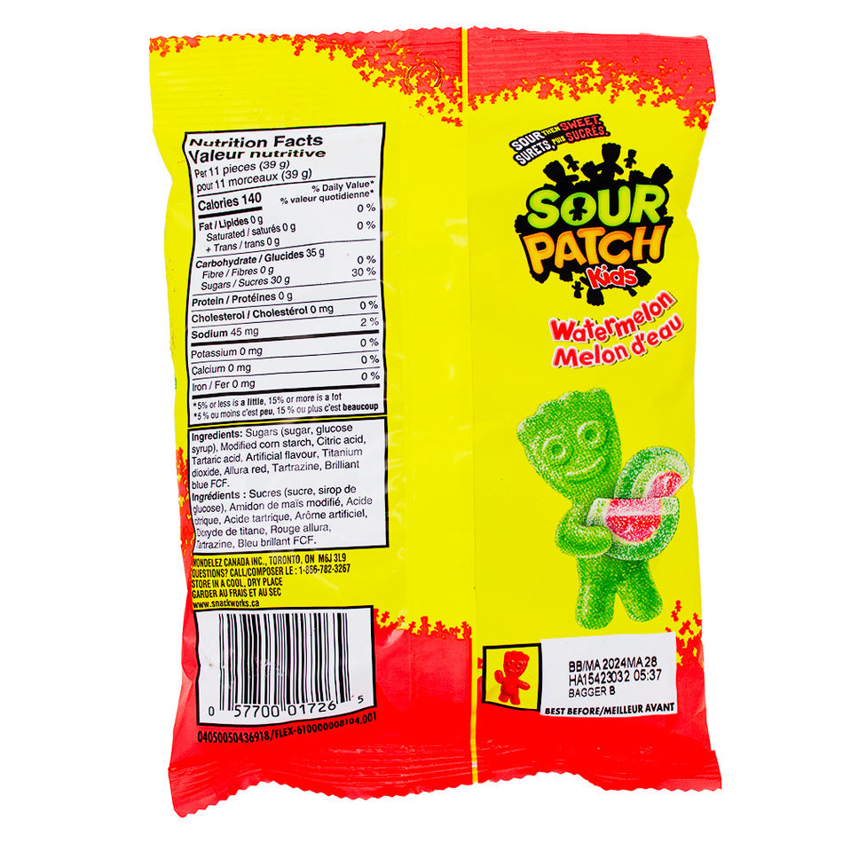 Sour Patch Kids - Watermelon Candy 154g - 12 Pack - Canadian Candy - Retro Candy - Nutrition Facts - Ingredients