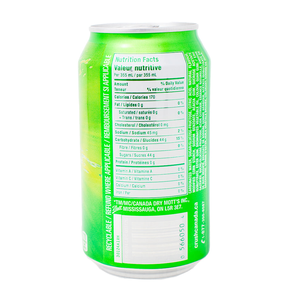 Crush Lime Soft Drink 355mL - Nutrition Facts Ingredients