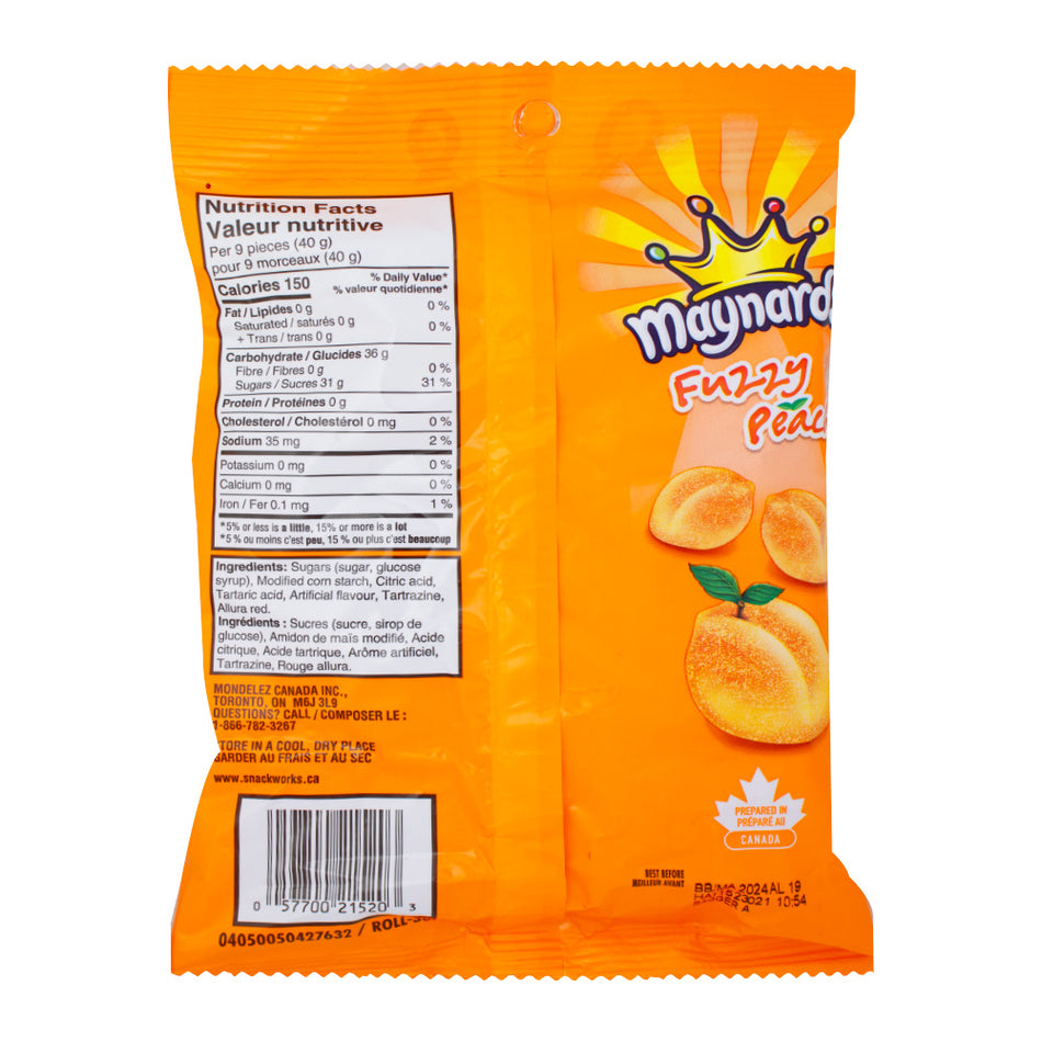 Maynards Fuzzy Peach Candy 185g - 12 Pack  Nutrition Facts Ingredients