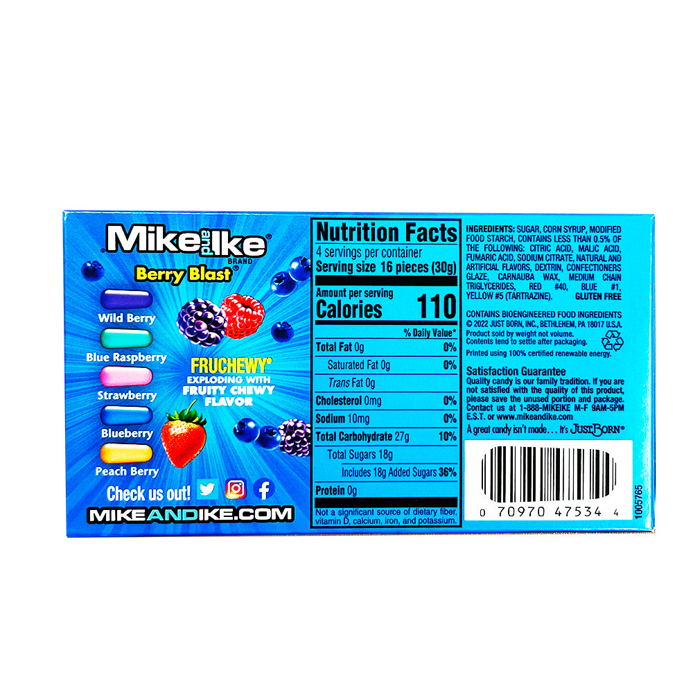 Mike and Ike Berry Blast Candy Theater Box - 12  Pack  Nutrition Facts Ingredients