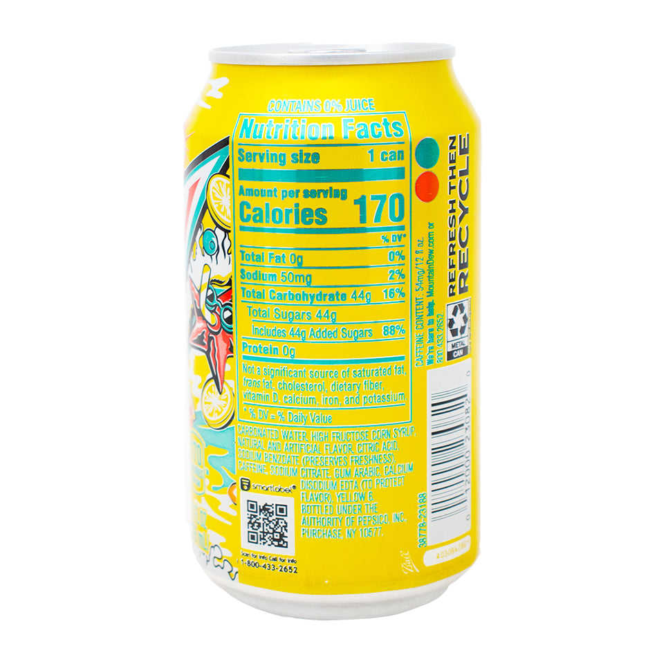 Mountain Dew Baja Laguna Lemonade Soda 355mL - 12 Pack  Nutrition Facts Ingredients