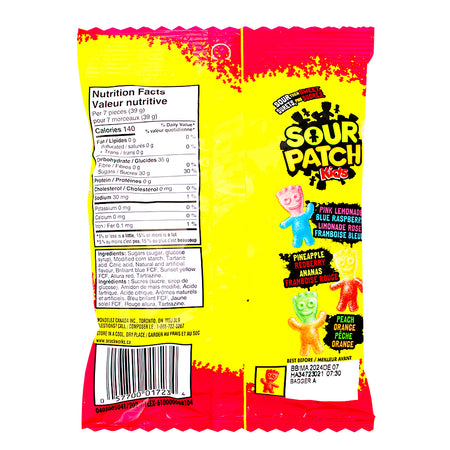 Sour Patch Kids Heads 154g - 12 Pack - Canadian Candy Nutrition Facts Ingredients