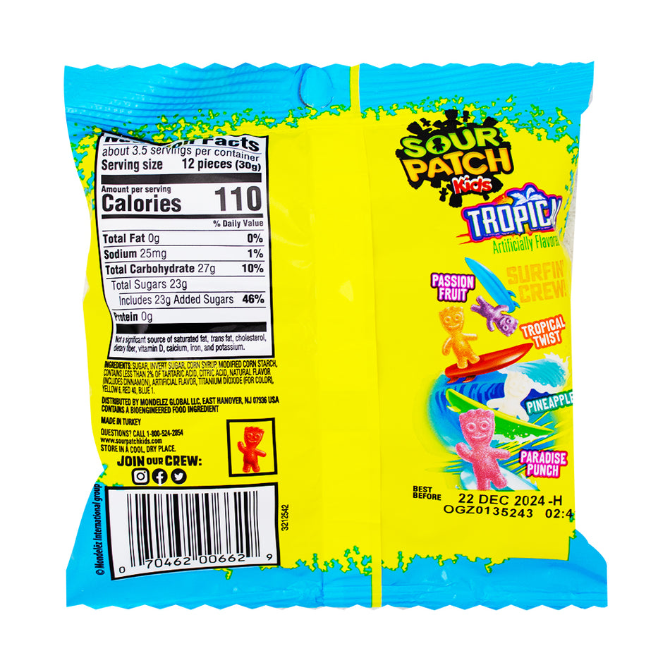 Sour Patch Kids Tropical Candy 3.6oz - 12 Pack   Nutrition Facts Ingredients