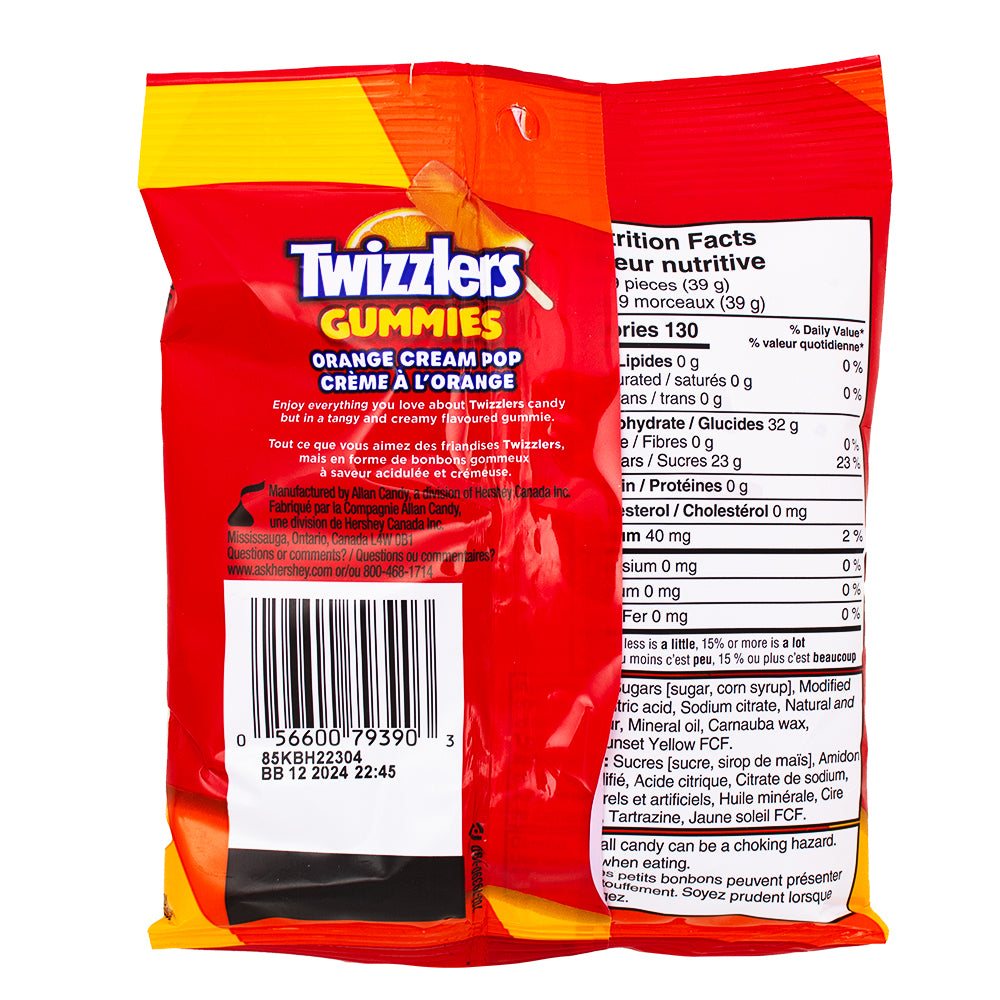 Twizzlers Gummies Orange Cream Pop 170g -  Nutrition Facts Ingredients
