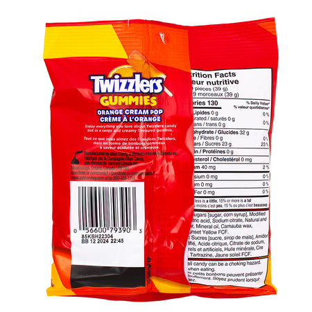 Twizzlers Gummies Orange Cream Pop 170g -  Nutrition Facts Ingredients