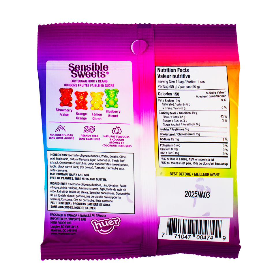 Huer Sensible Sweets Fruity Bears - Low Sugar 50g - Nutrition Facts Ingredients
