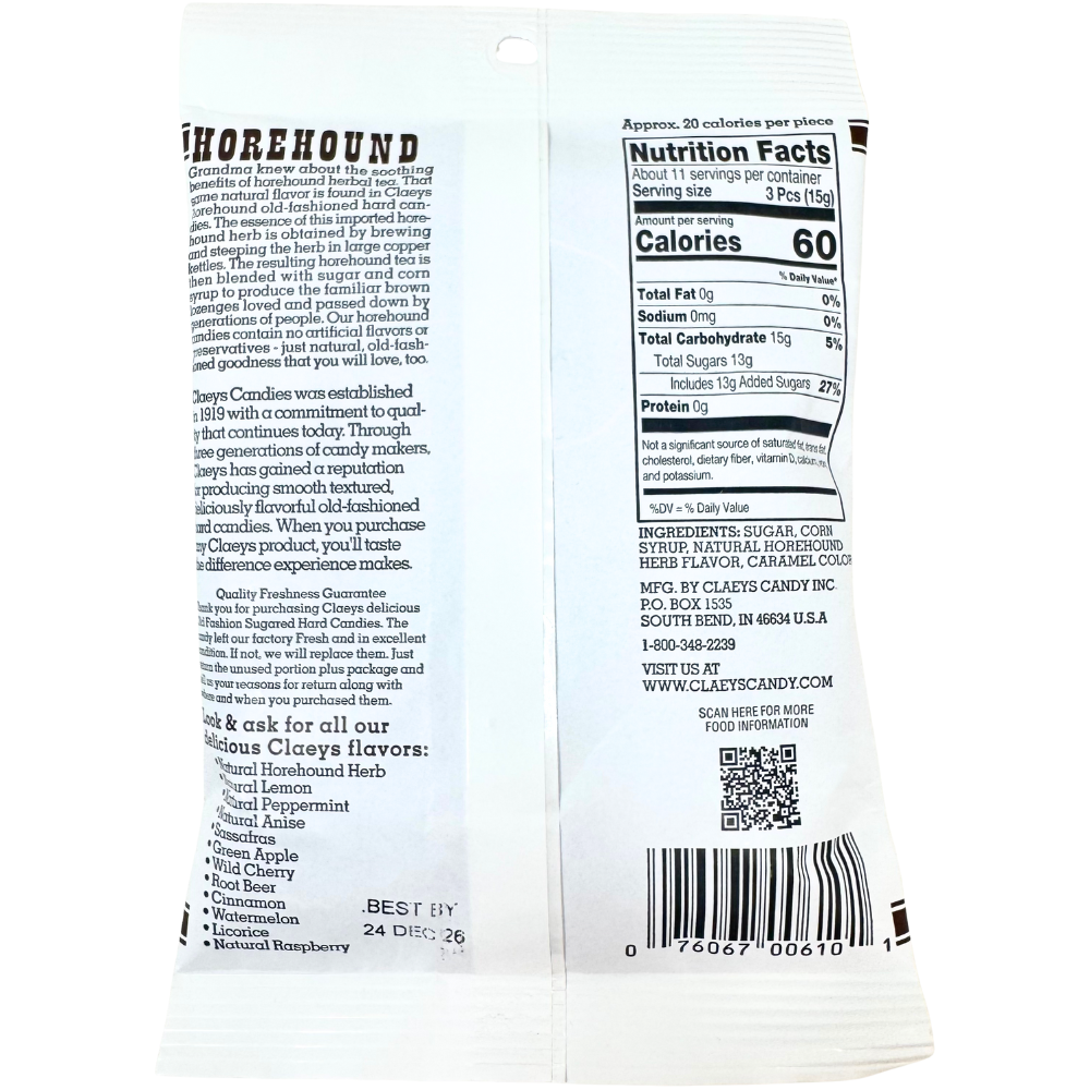 Claeys Horehound Old Fashioned Hard Candies 6oz