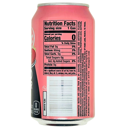 Dr Pepper Zero Sugar Strawberries & Cream 355mL - Nutrition Facts Ingredients
