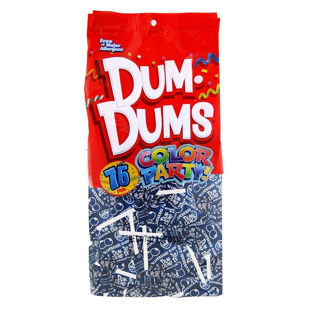 Dum Dums Color Party Blue Blueberry Lollipops 75 CT - 4 Pack
