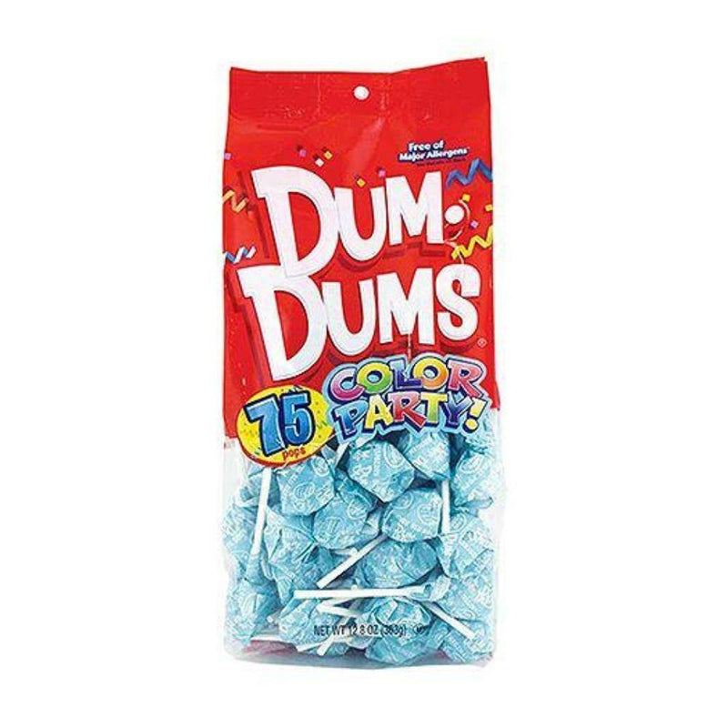 Dum Dums Color Party Light Blue Blu Raspberry Lollipops 75 CT - 4 Pack