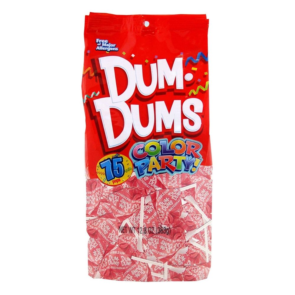 Dum Dums Color Party Light Pink Bubble Gum Lollipops 75 CT - 4 Pack