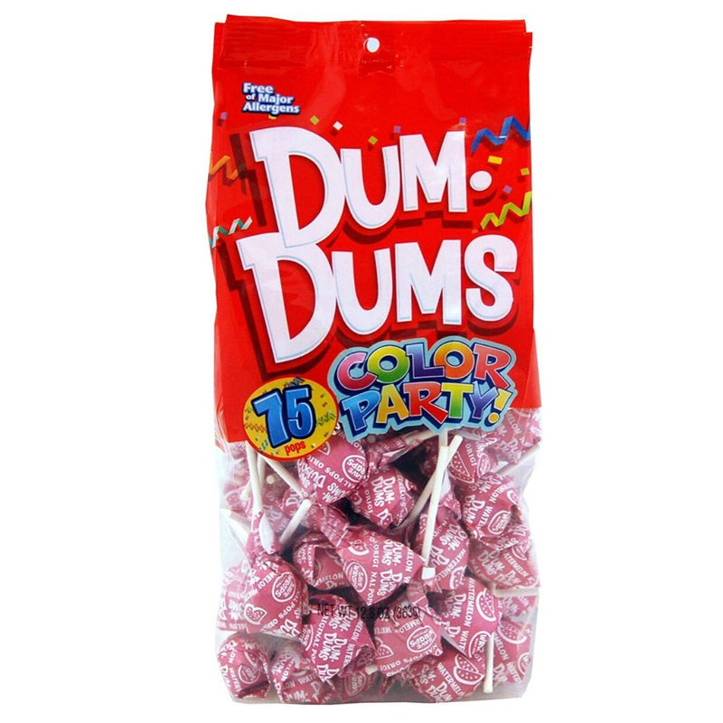 Dum Dums Color Party Hot Pink Watermelon Lollipops 75 CT - 4 Pack