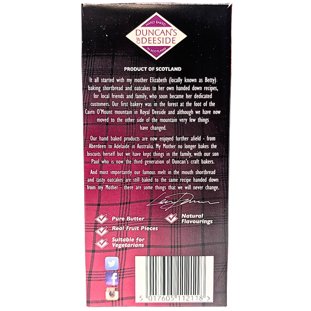 Duncan's Raspberry & White Chocolate Shortbread (Scotland) - 200g