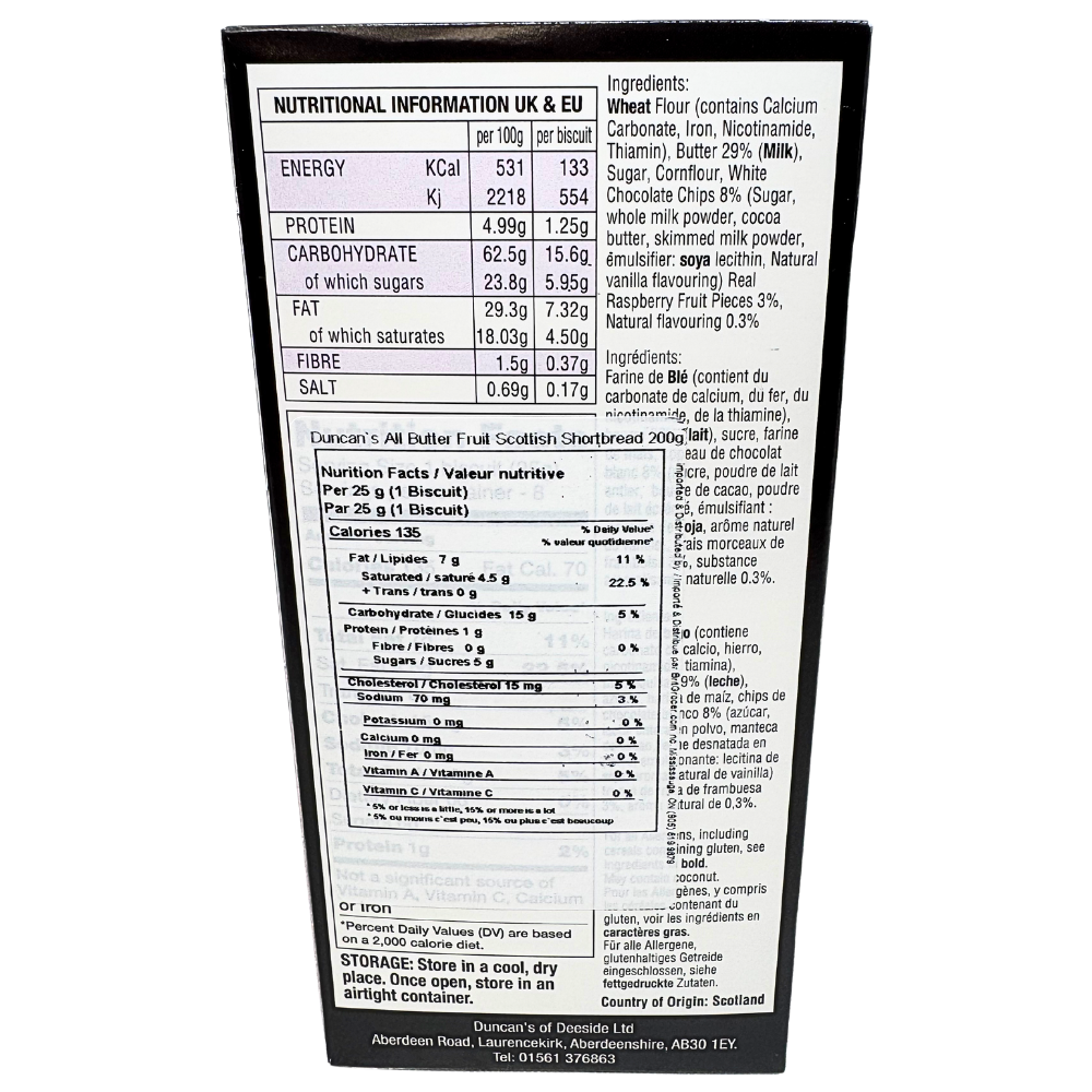 Duncan's Raspberry & White Chocolate Shortbread (Scotland) - 200g