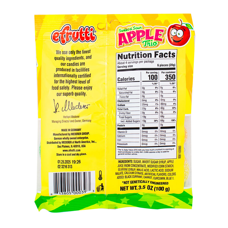 efrutti Apple Trio 3.5oz - 12 Pack Nutrition Facts Ingredients