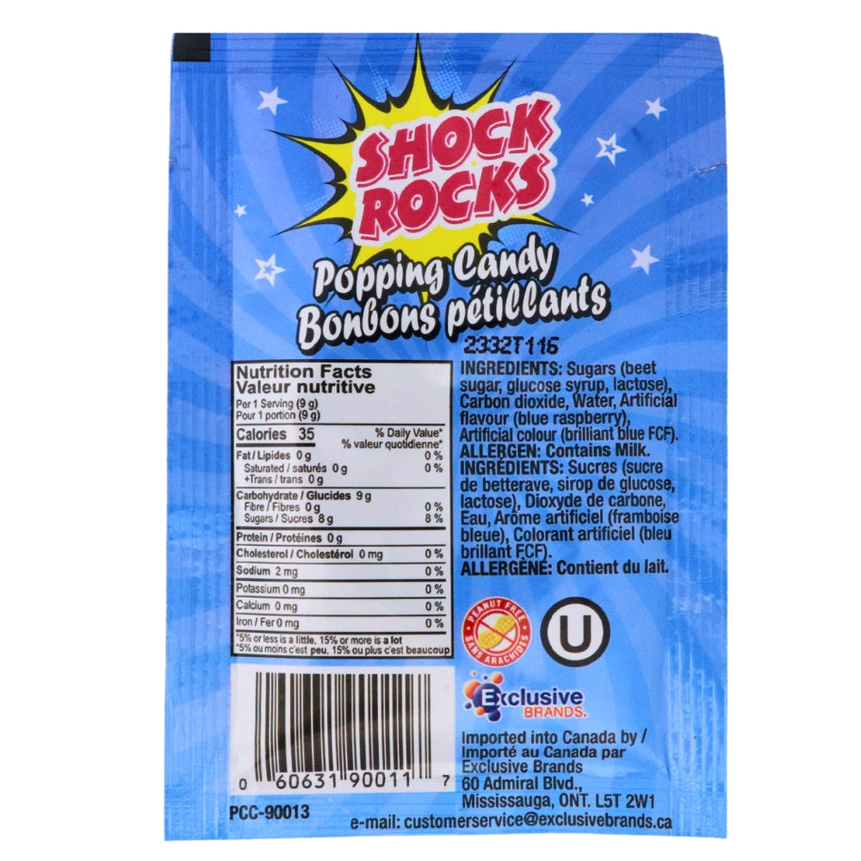 Shock Rocks Popping Candy Blue Raspberry 9g -  Nutrition Facts Ingredients