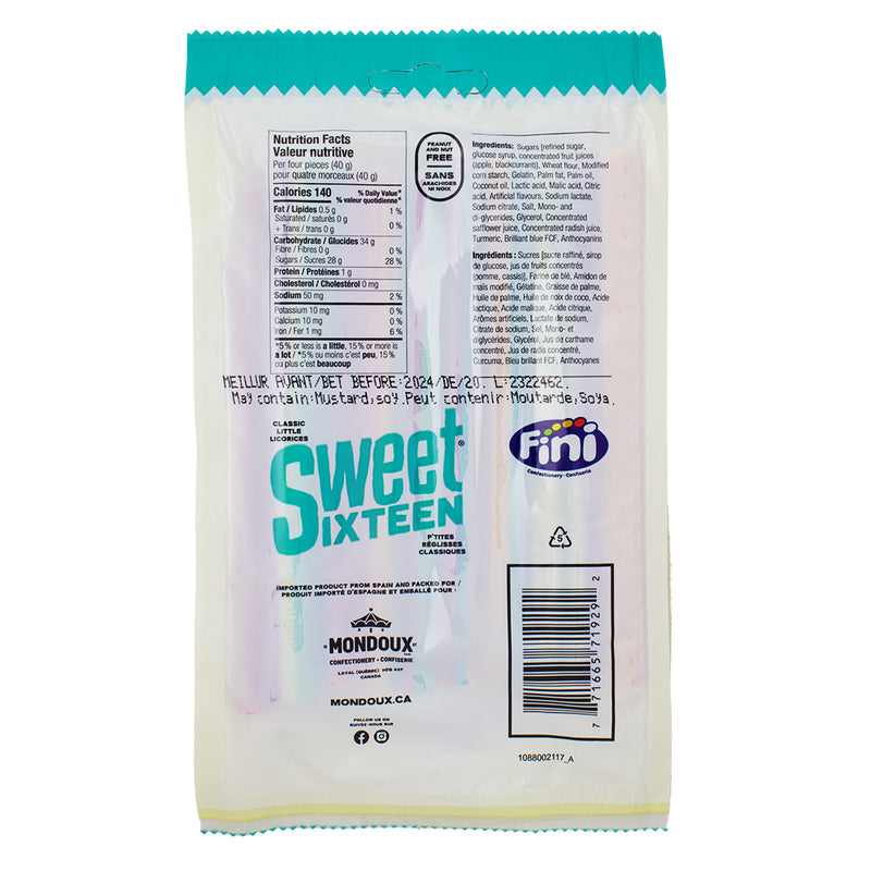 Sweet Sixteen Rainbow Filled Licorice 100g - 12 Pack Nutrition Facts Ingredients