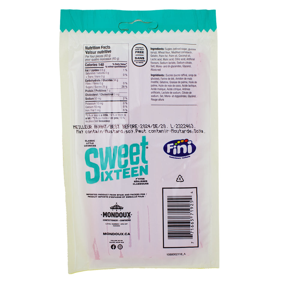 Sweet Sixteen Strawberry Filled Licorice 100g - 12 Pack Nutrition Facts Ingredients