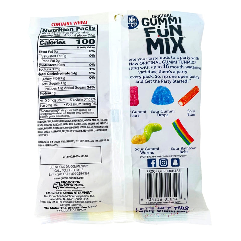 Gummi Fun Mix Sour Party 5oz - 12 Pack Nutrition Facts Ingredients