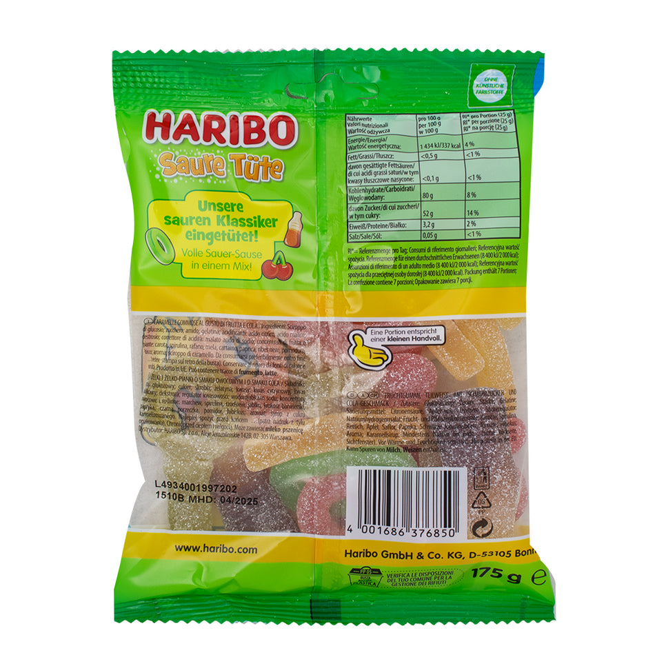 Haribo Sour Tute Gummy Germany) 175g - Nutrition Facts Ingredients