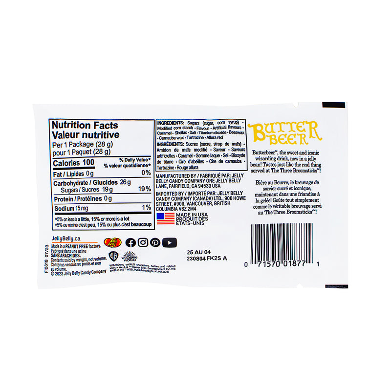 Harry Potter Butterbeer Jelly Beans 28g - 24 Pack Nutrition Facts Ingredients