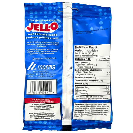 JELL-O Berry Berry Blue Sour Rings 127g - 12 Pack