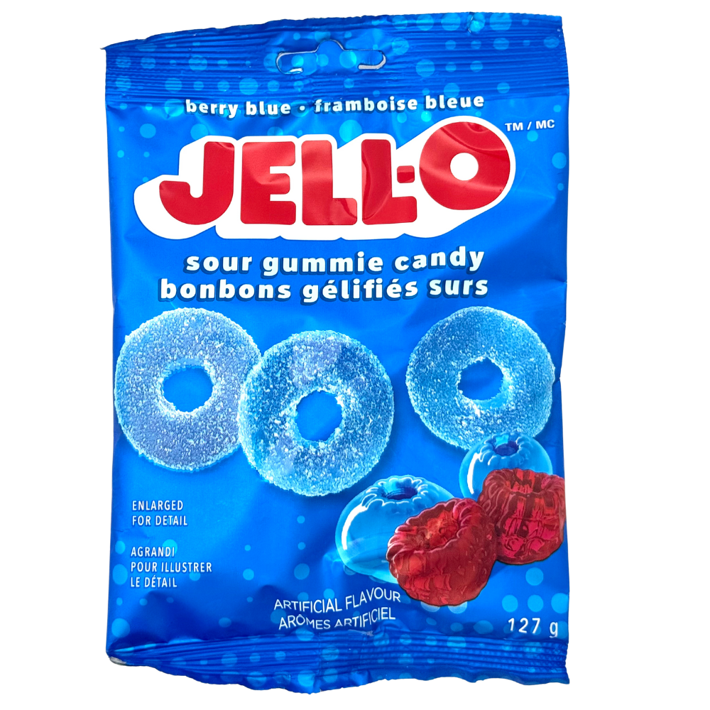JELL-O Berry Berry Blue Sour Rings 127g - 12 Pack