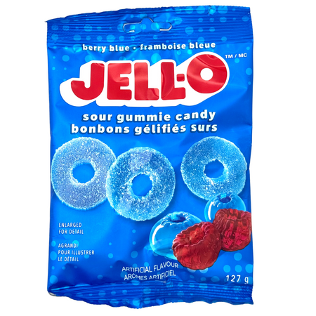 JELL-O Berry Berry Blue Sour Rings 127g - 12 Pack