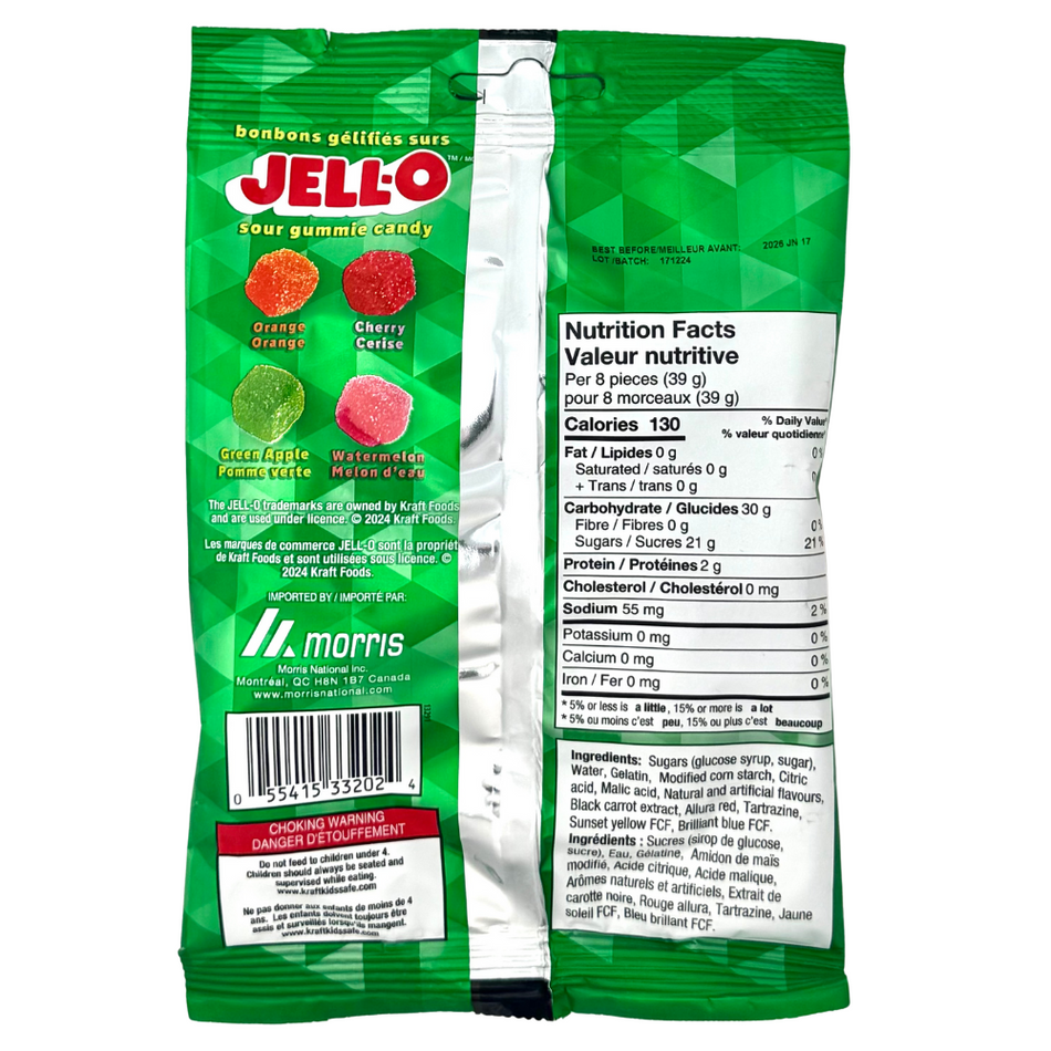 JELL-O Sour Gummie Cubes 127g - 12 Pack