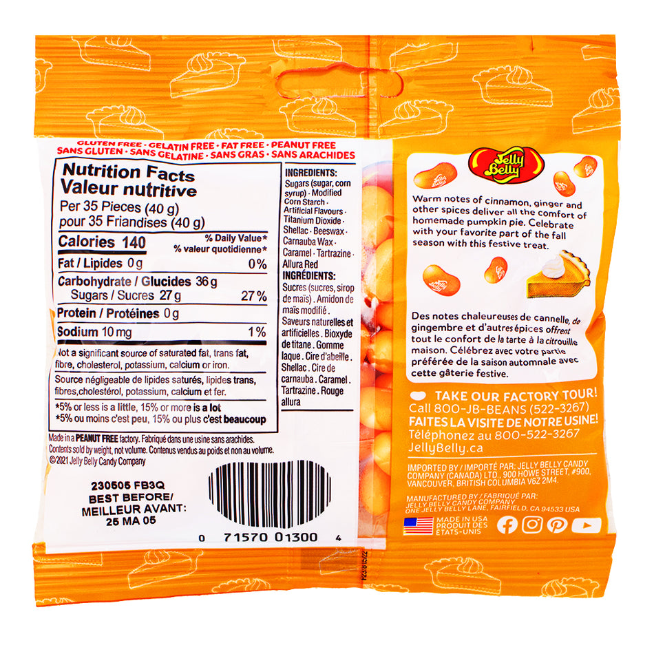 Jelly Belly Pumpkin Grab & Go 100g - 12 Pack Nutrition Facts Ingredients