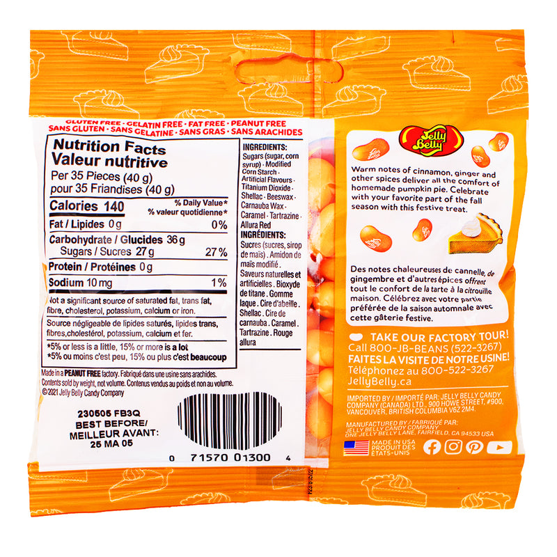 Jelly Belly Pumpkin Grab & Go 100g - 12 Pack Nutrition Facts Ingredients