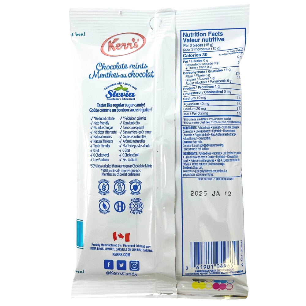 Kerr's Light Chocolate Mints No Sugar Added 80g - Nutrition Facts Ingredients