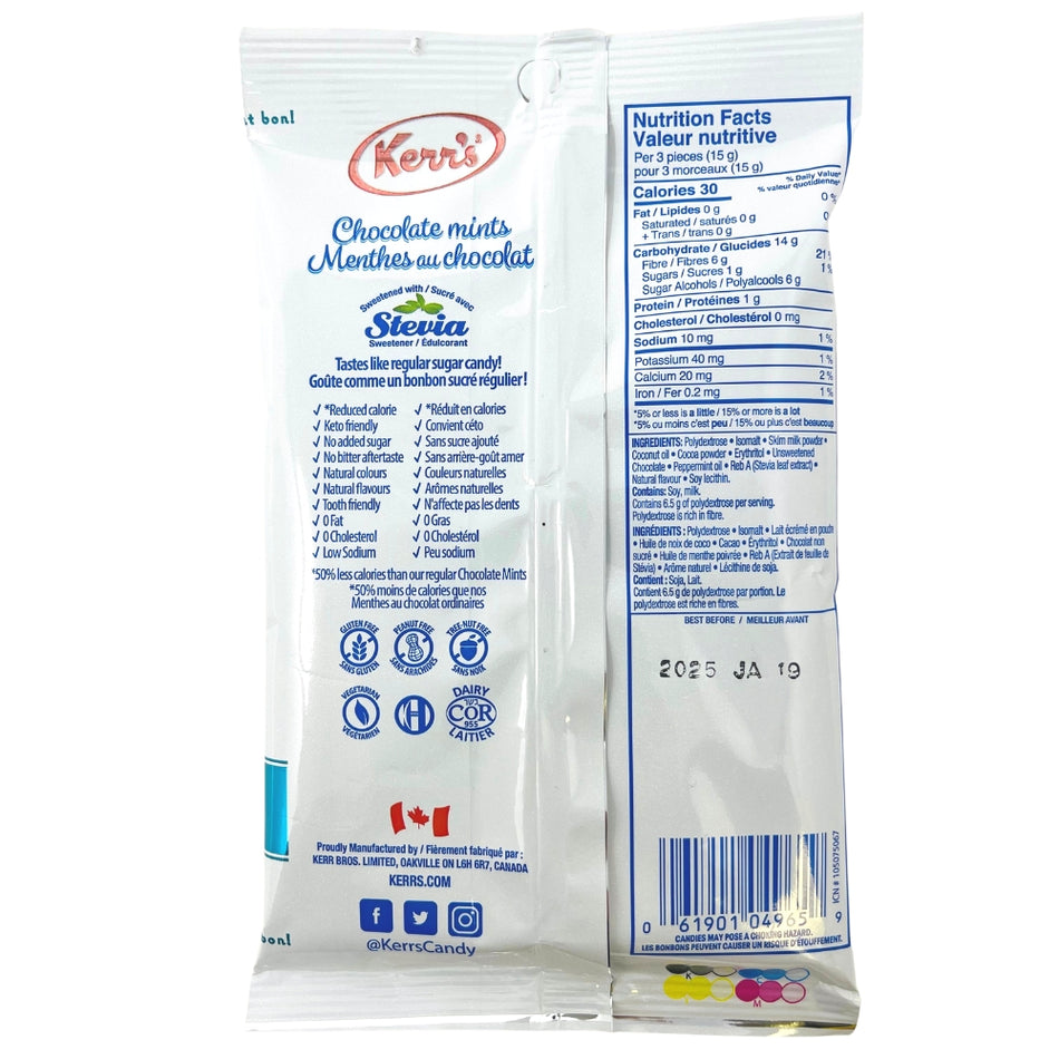 Kerr's Light Chocolate Mints No Sugar Added 80g - Nutrition Facts Ingredients