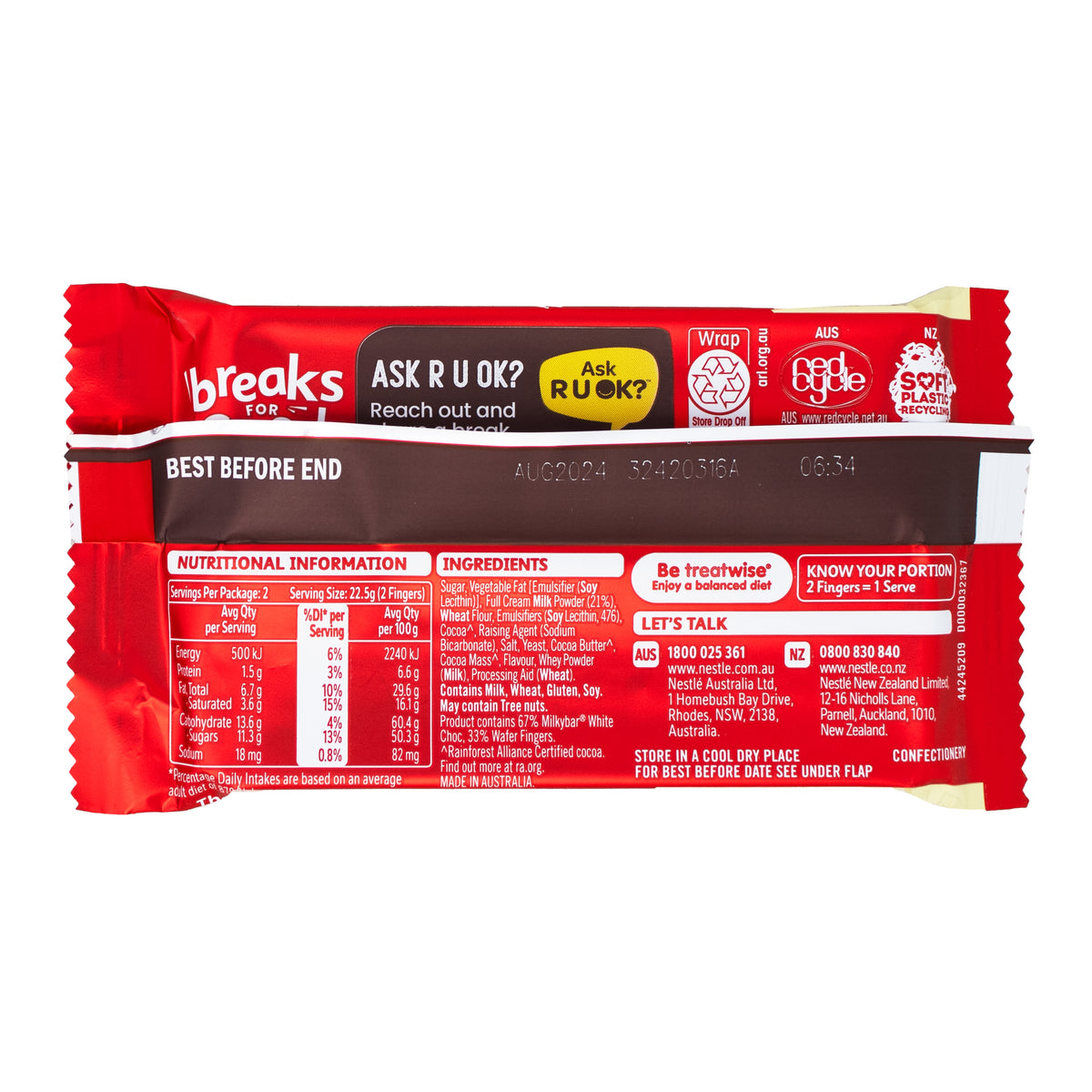 Kit Kat Milky Bar (Aus) 45g - 48 Pack Nutrition Facts Ingredients