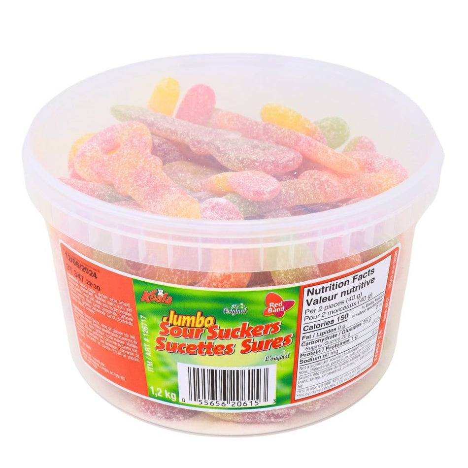 Koala Jumbo Sour Suckers 60 Pieces - 1 Tub -Sour Keys - Bulk Candy