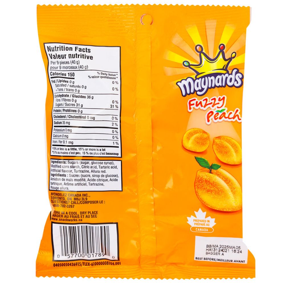 Maynards Candy Fuzzy Peaches 185g -  - Canadian Candy - Nutrition Facts - Ingredients