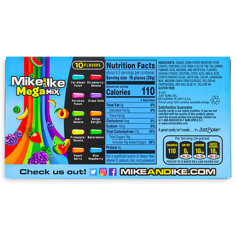 Mike and Ike Mega Mix 10 Flavors Chewy Candies Theater Box - 5 oz. - top view