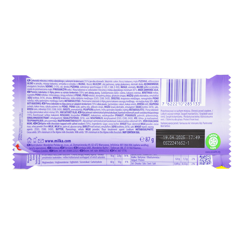 Milka Tuc Milk Chocolate Bar - 87g
