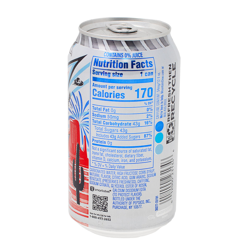 Mountain Dew Freedom Fusion 355mL - 12 Pack  Nutrition Facts Ingredients
