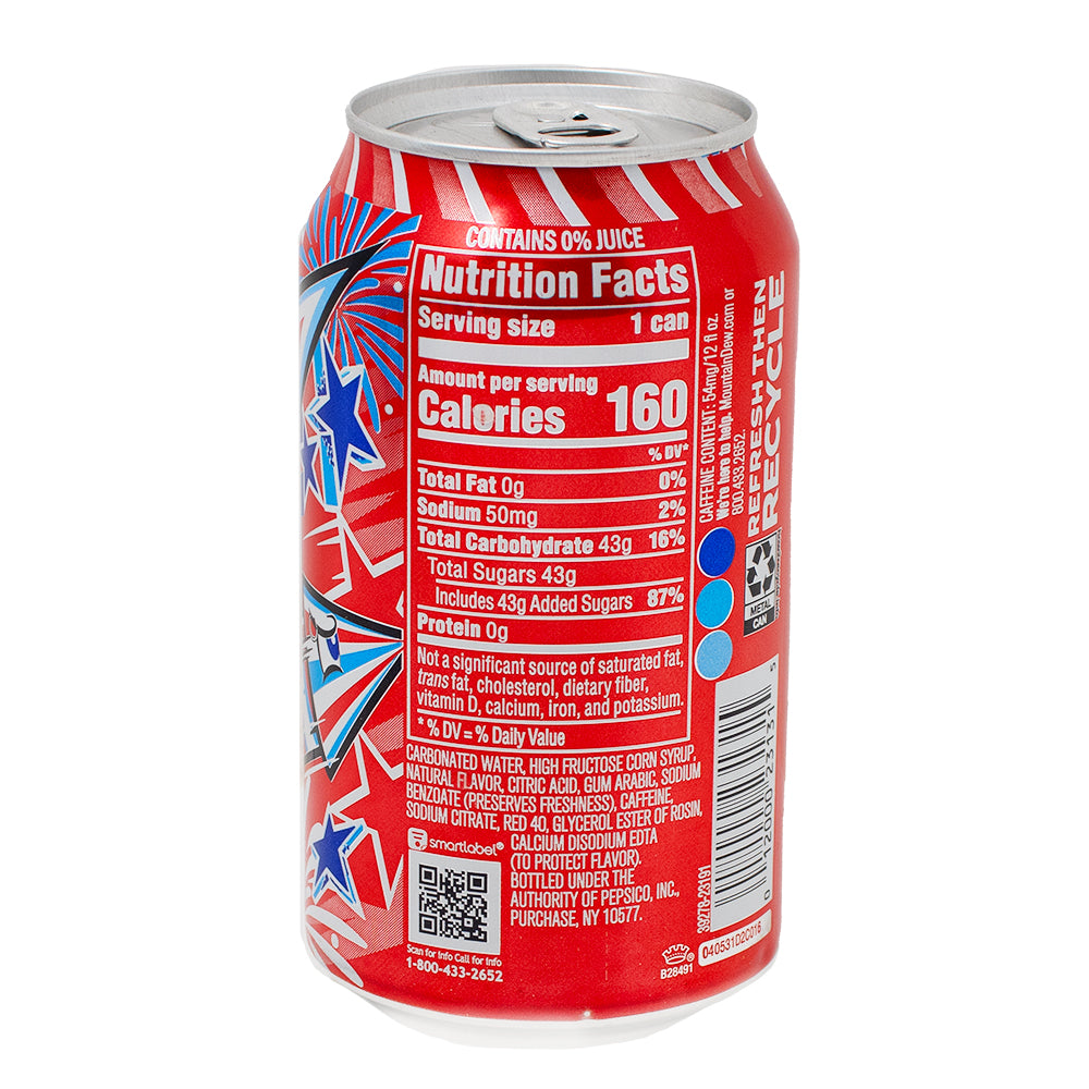 Mountain Dew Star Spangled Splash 355mL - 12 Pack  Nutrition Facts Ingredients
