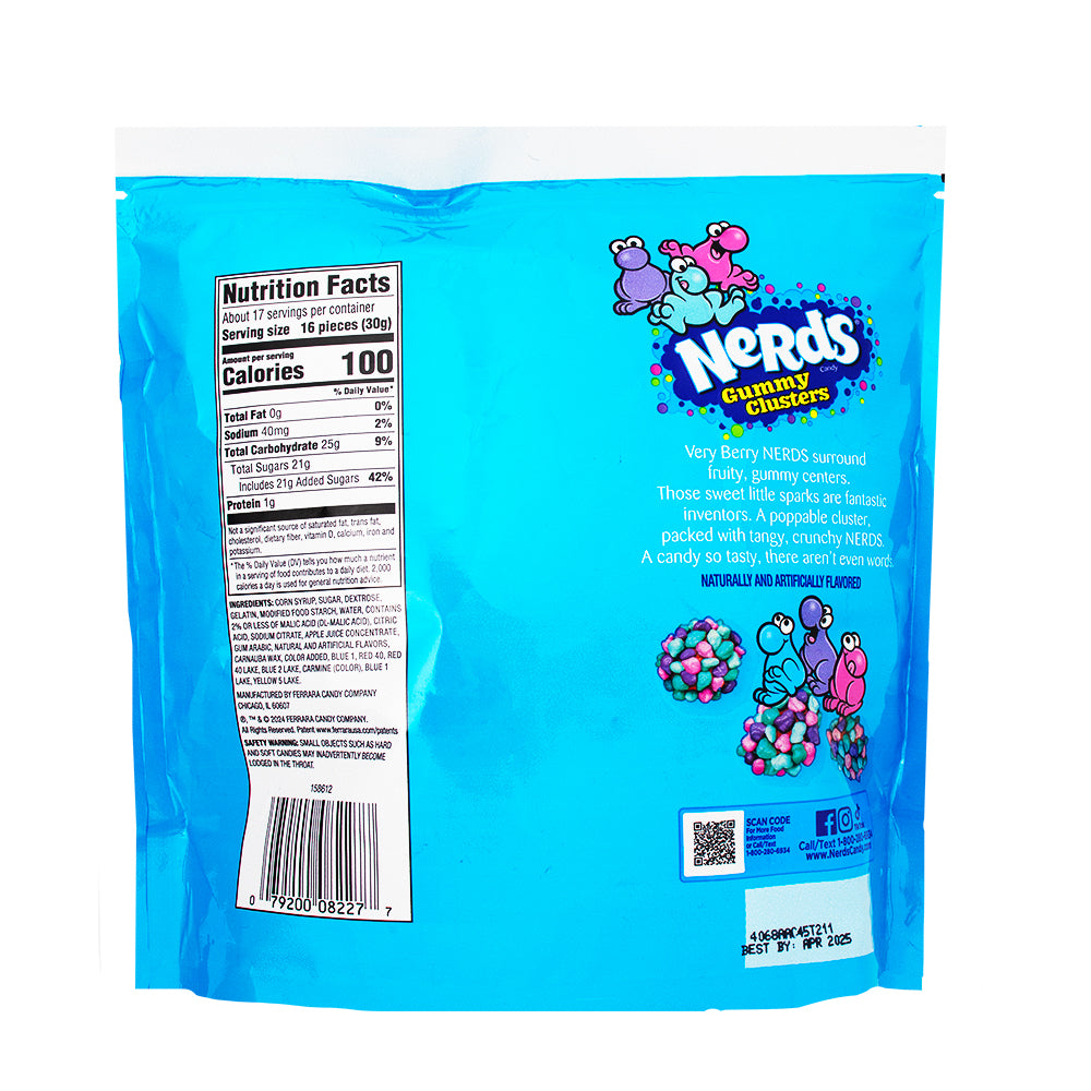 Nerds Gummy Clusters Very Berry Family Size 18.5oz -  Nutrition Facts Ingredients
