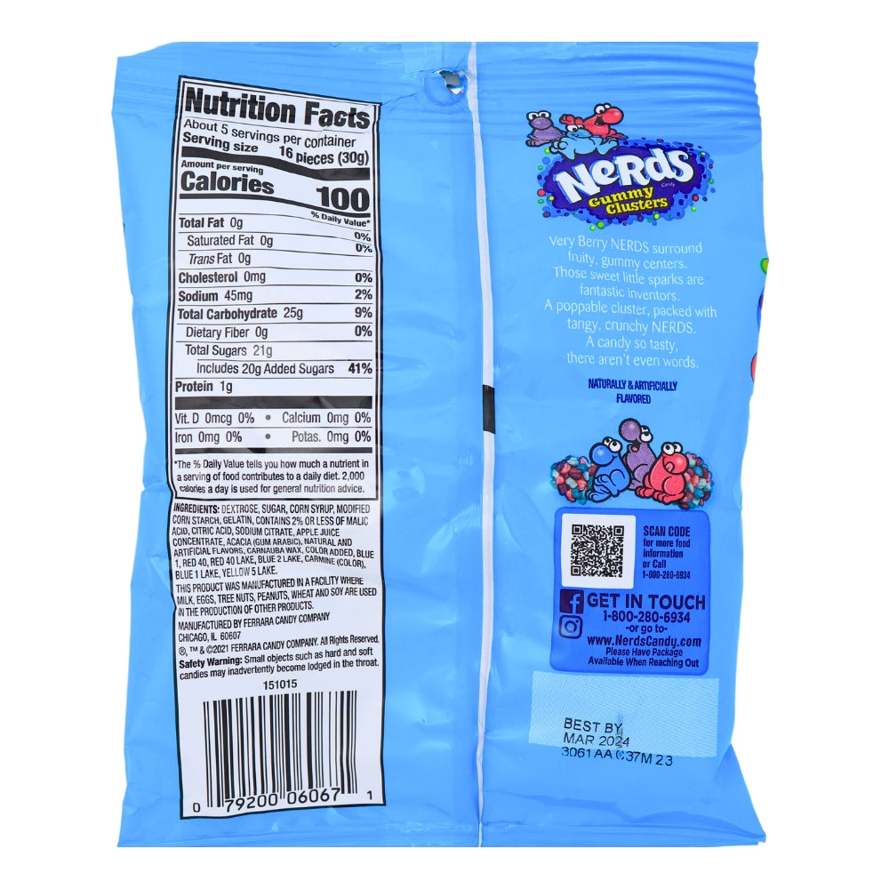 Nerds Gummy Clusters - Very Berry 5oz - 12 Pack - Nerds Candy - Nutrition Facts - Ingredients