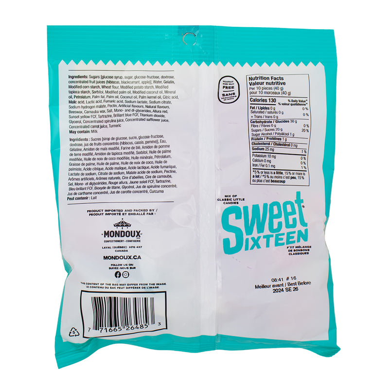 Sweet Sixteen Orignal 185g - 10 Pack Nutrition Facts Ingredients