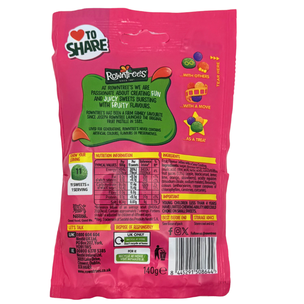 Rowntree's Jelly Tots Tangy 140g (UK) - 10 Pack