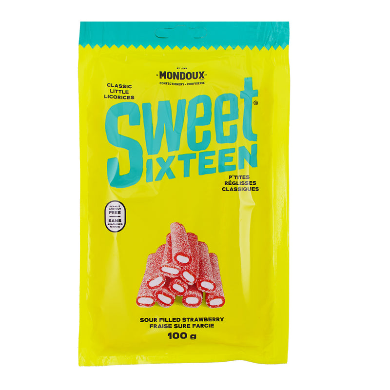Sweet Sixteen Sour Strawberry Filled Licorice 100g - 12 Pack