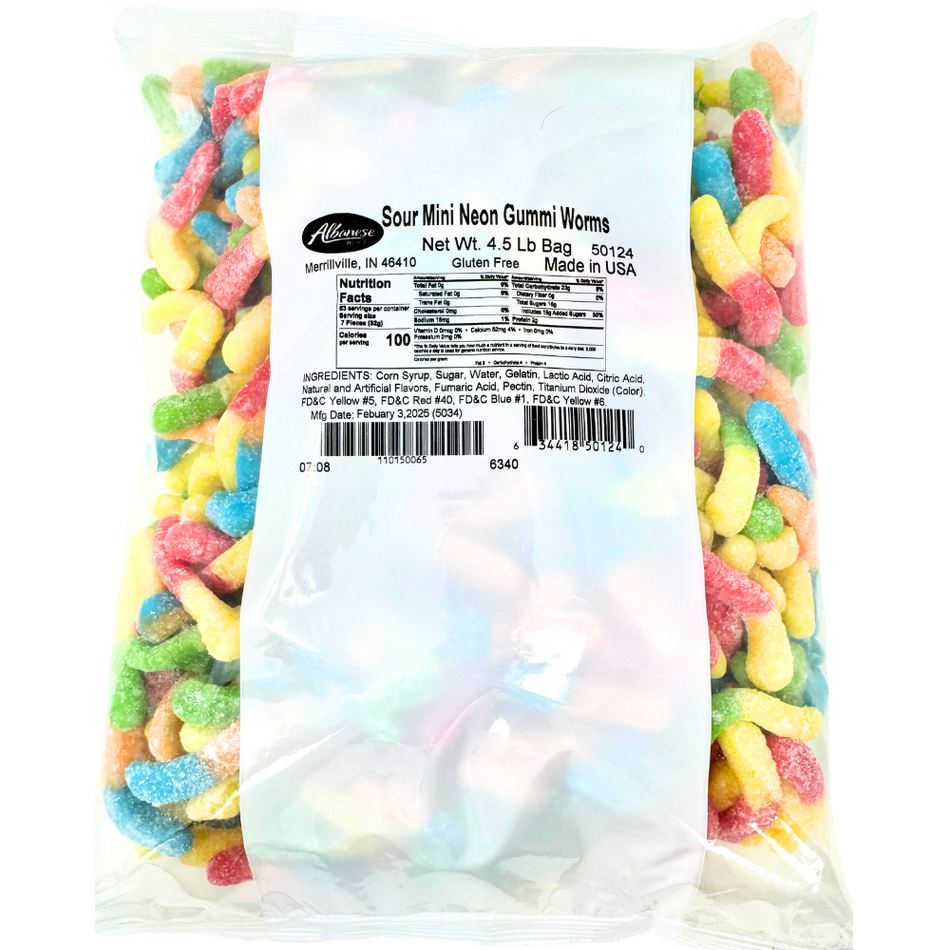Albanese Sour Mini Neon Gummi Worms - 4.5lbs