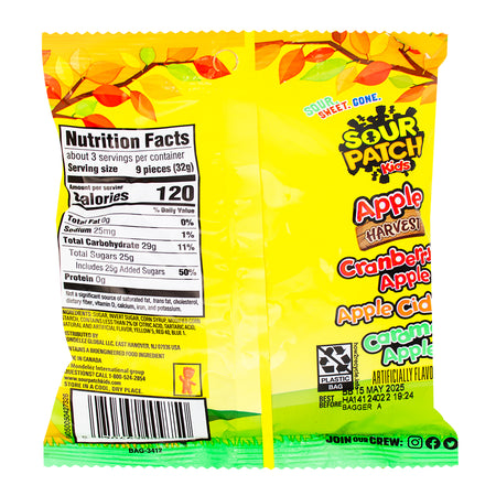 Sour Patch Apple Harvest - 3.58oz  Nutrition Facts Ingredients