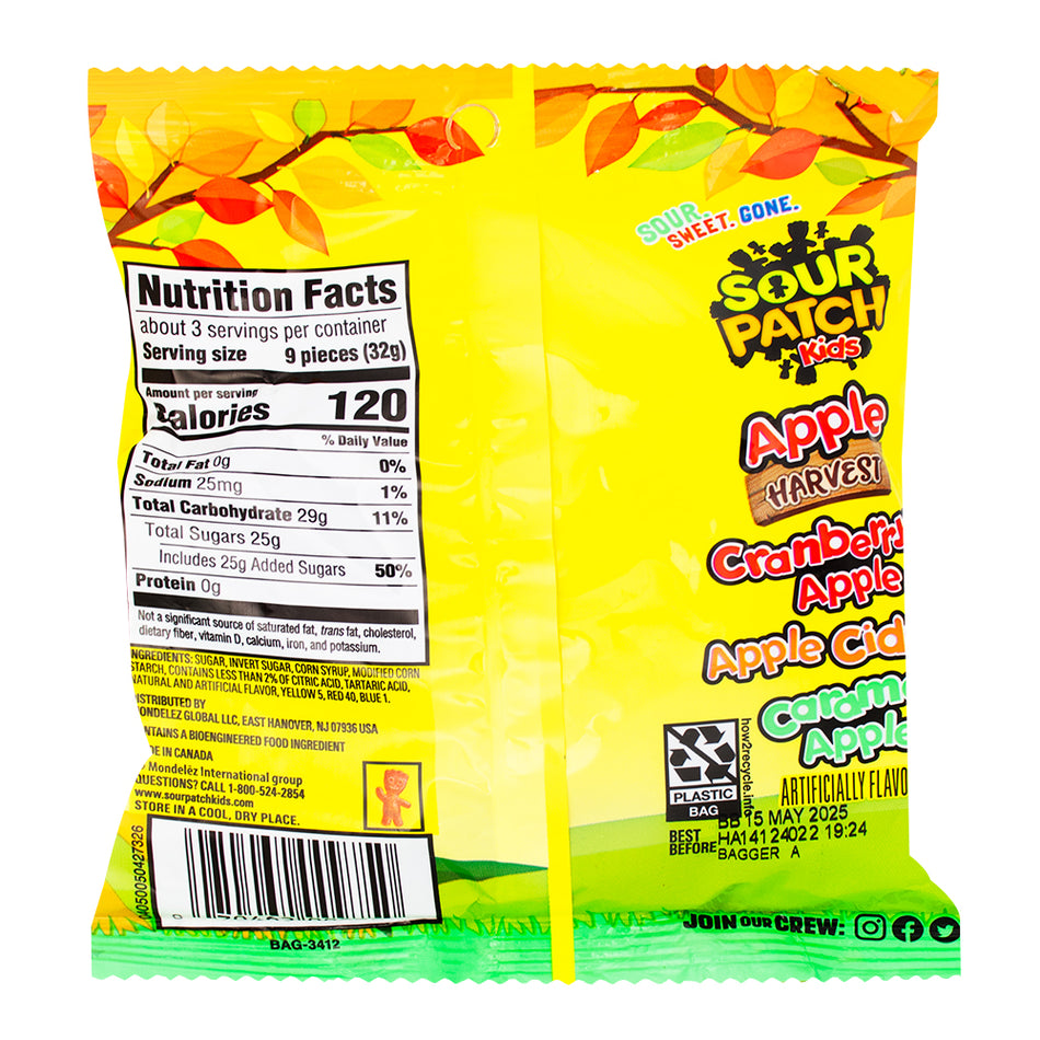 Sour Patch Apple Harvest - 3.58oz  Nutrition Facts Ingredients