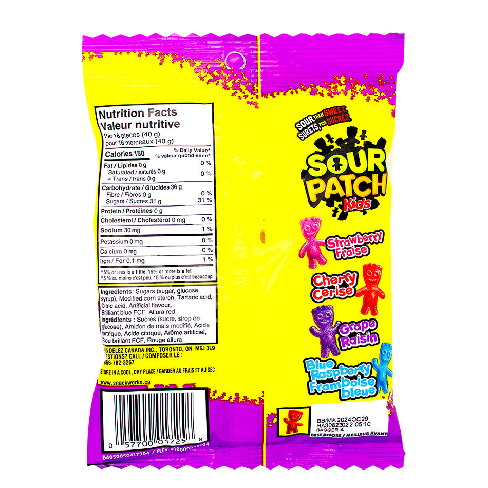Sour Patch Kids Berries - Canadian Candy 150g - Nutrition Facts Ingredients